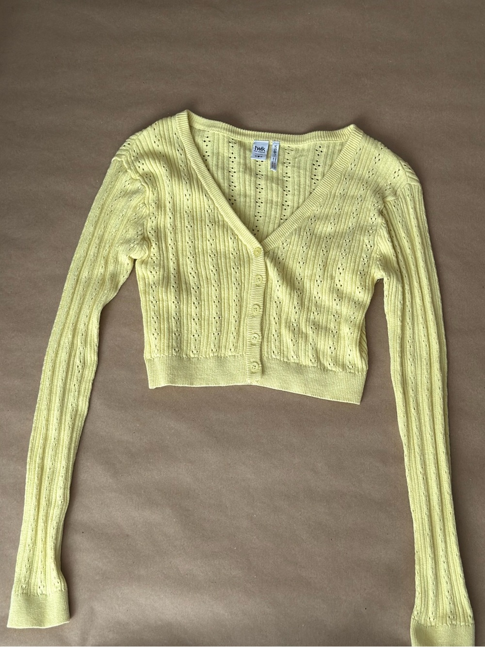 twik Highlight Yellow Cropped Button-Up Knit Cardigan